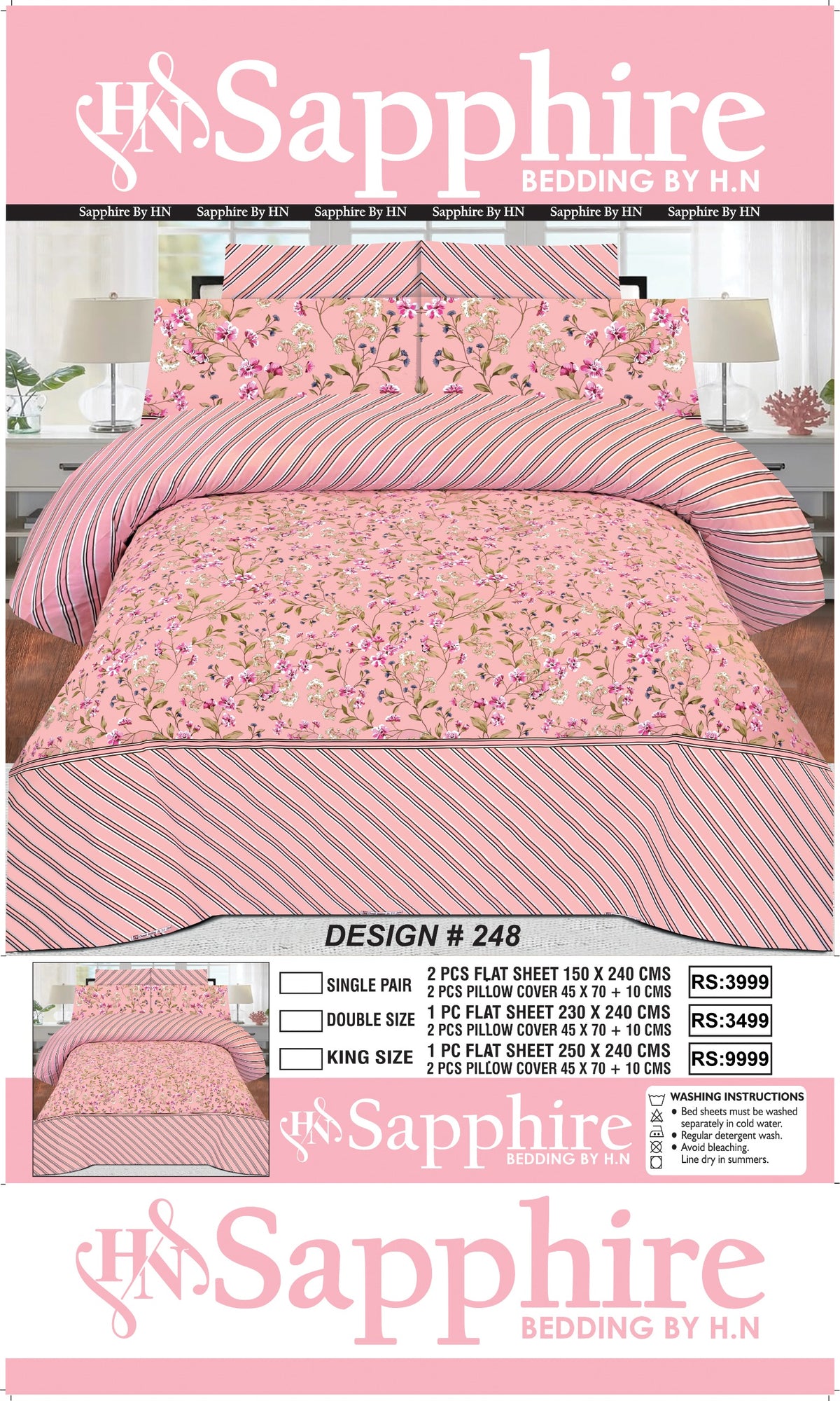 Gul Ahmad Floral Bedsheet Set – Soft Cotton Flat Sheet with 2 Pillow Covers | King Size & Single Pair | Design 1069