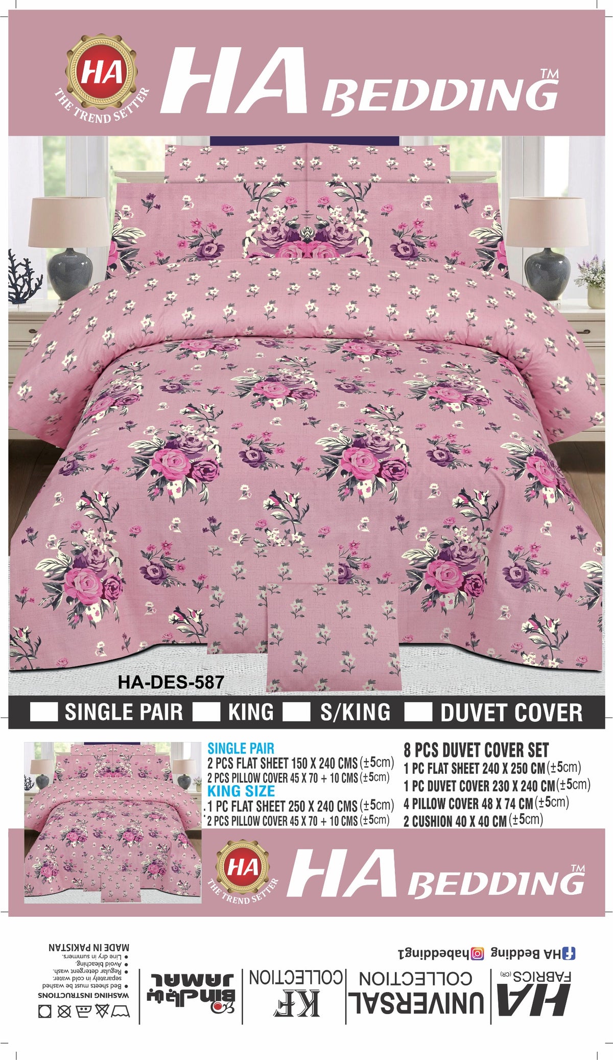 HA Bedding HA-DES-585 Premium Blue Floral Bed Sheet Set – Soft & Breathable Printed Bedding with Pillow Covers | King, Single & 8-Piece Duvet Cover Set
