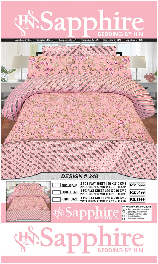 Gul Ahmad Floral  Bedsheet Set – Soft Cotton Flat Sheet with 2 Pillow Covers | King Size & Single Pair | Design 1069