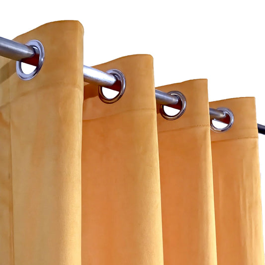 Mustard Velvet Blackout Eyelet Curtains – Soft Thermal Window Curtains with Metal Grommets | Modern Room Darkening Drapes