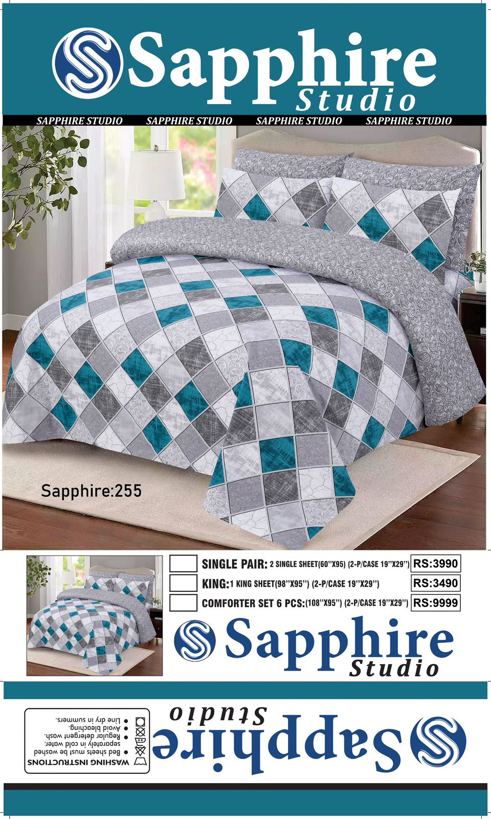 Sapphire Studio Premium Printed Bedsheet Set – Soft & Breathable Cotton Blend Bedding with Matching Pillow Covers | King Size, Single Pair & 6-Piece Comforter Set