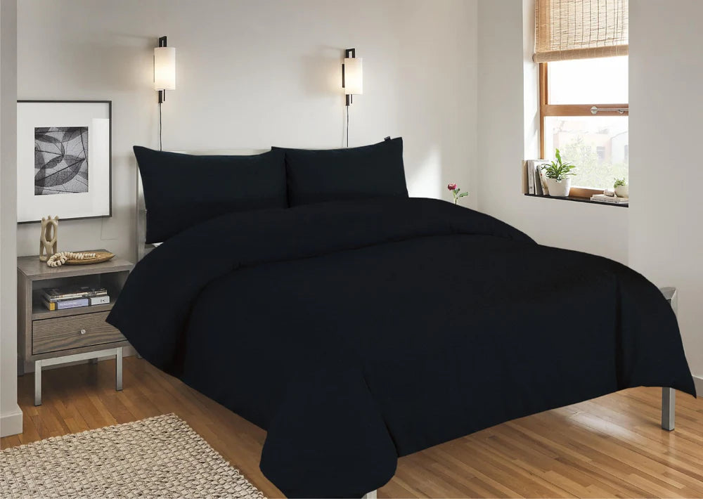 Solid Black Bedsheet Set – Premium Cotton Blend Bed Sheet with 2 Pillow Covers | Soft & Breathable Bedding | King, Double & Single Size