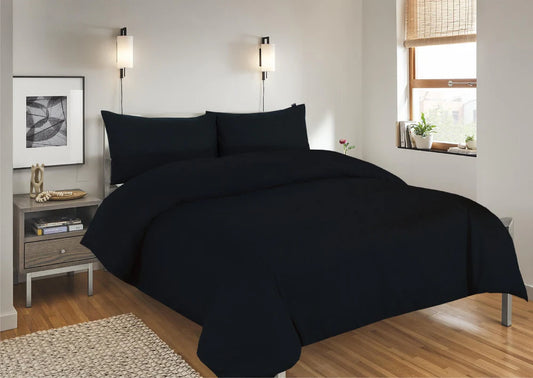 Solid Black Bedsheet Set – Premium Cotton Blend Bed Sheet with 2 Pillow Covers | Soft & Breathable Bedding | King, Double & Single Size