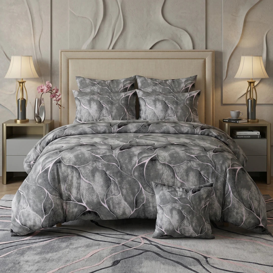 Premium Grey Marble Print Comforter Set – Modern Luxury Bedding with Matching Pillow & Cushion Covers
