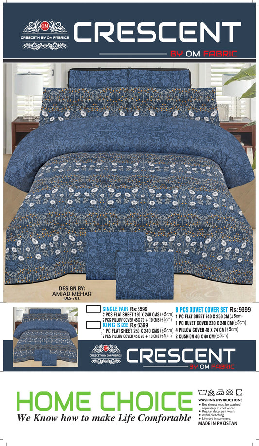 Crescent by OM Fabric  Bedding Set – Premium Cotton Bedsheet Set with Pillow Covers | Single, King & 8-Piece Duvet Cover Set