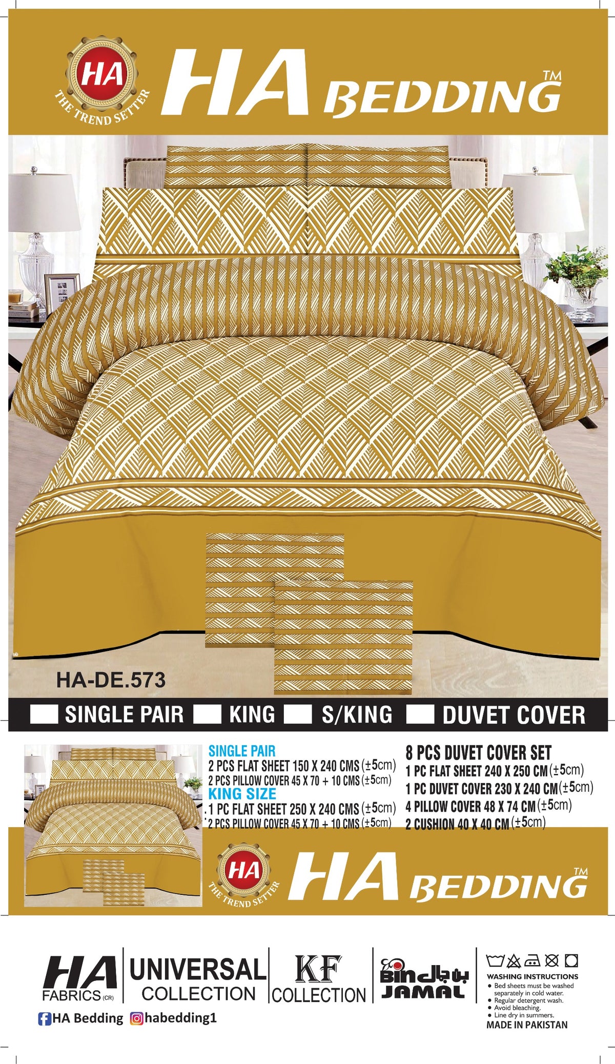 HA Bedding  Bedsheet Set – Modern Printed Bedding with Pillow Covers | Single, King & 8-Piece Duvet Cover Set