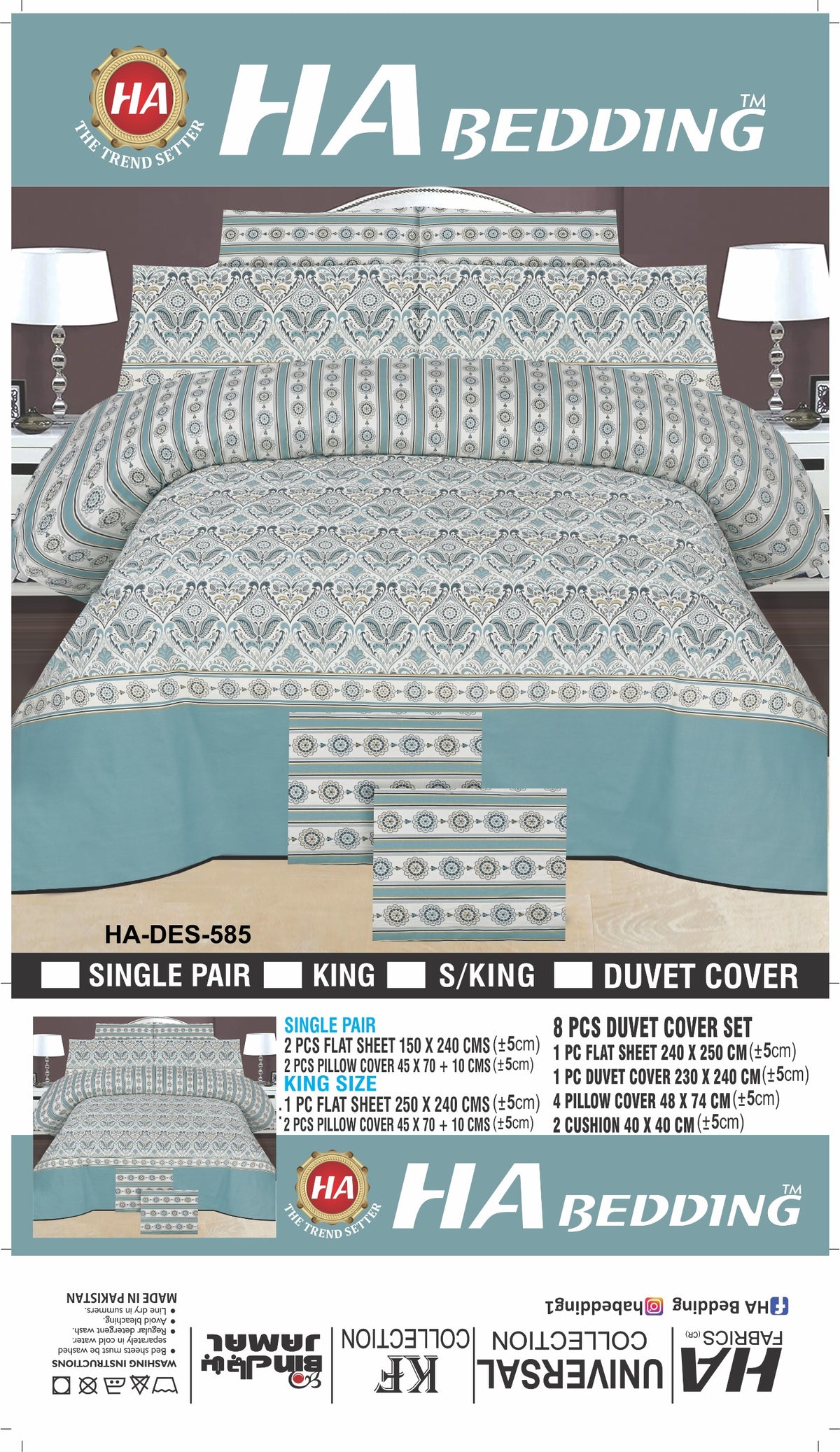 HA Bedding HA-DES-585 Premium Blue Floral Bed Sheet Set – Soft & Breathable Printed Bedding with Pillow Covers | King, Single & 8-Piece Duvet Cover Set