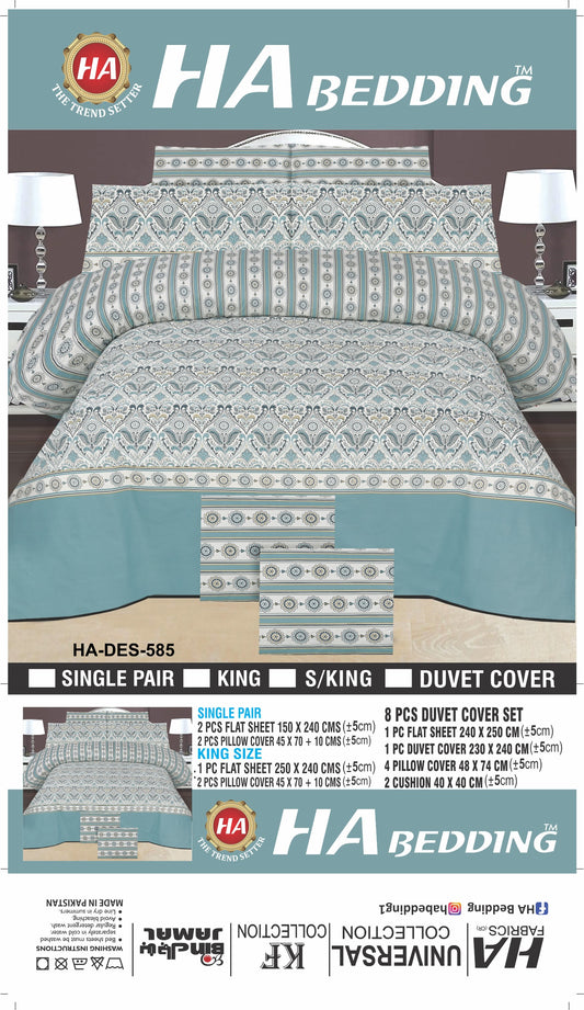 HA Bedding HA-DES-585 Premium Blue Floral Bed Sheet Set – Soft & Breathable Printed Bedding with Pillow Covers | King, Single & 8-Piece Duvet Cover Set