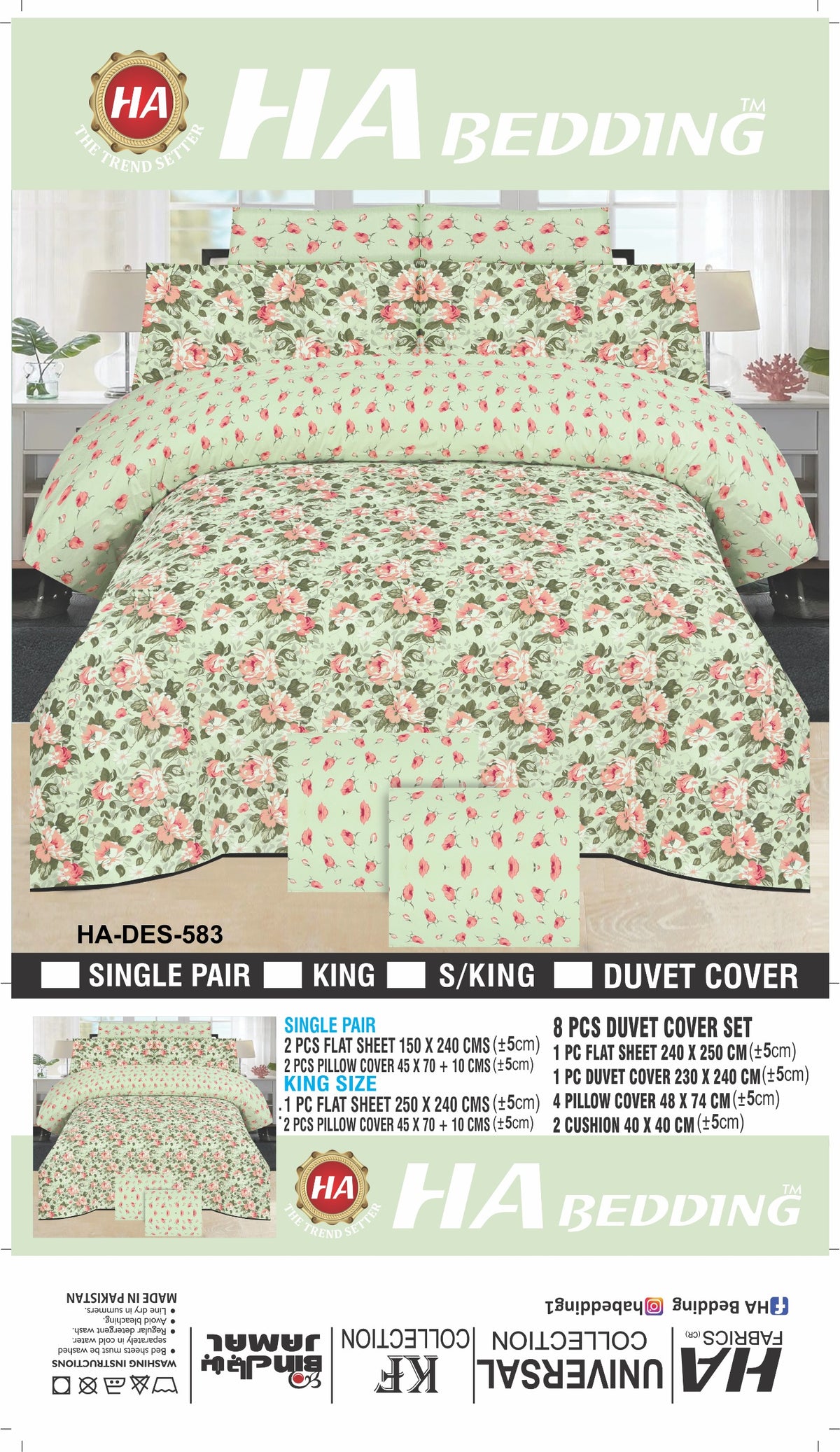 HA Bedding HA-DES-583 Premium Floral Cotton Bed Sheet Set – Soft & Breathable Printed Bedding with Pillow Covers | Single, King & Duvet Cover Set