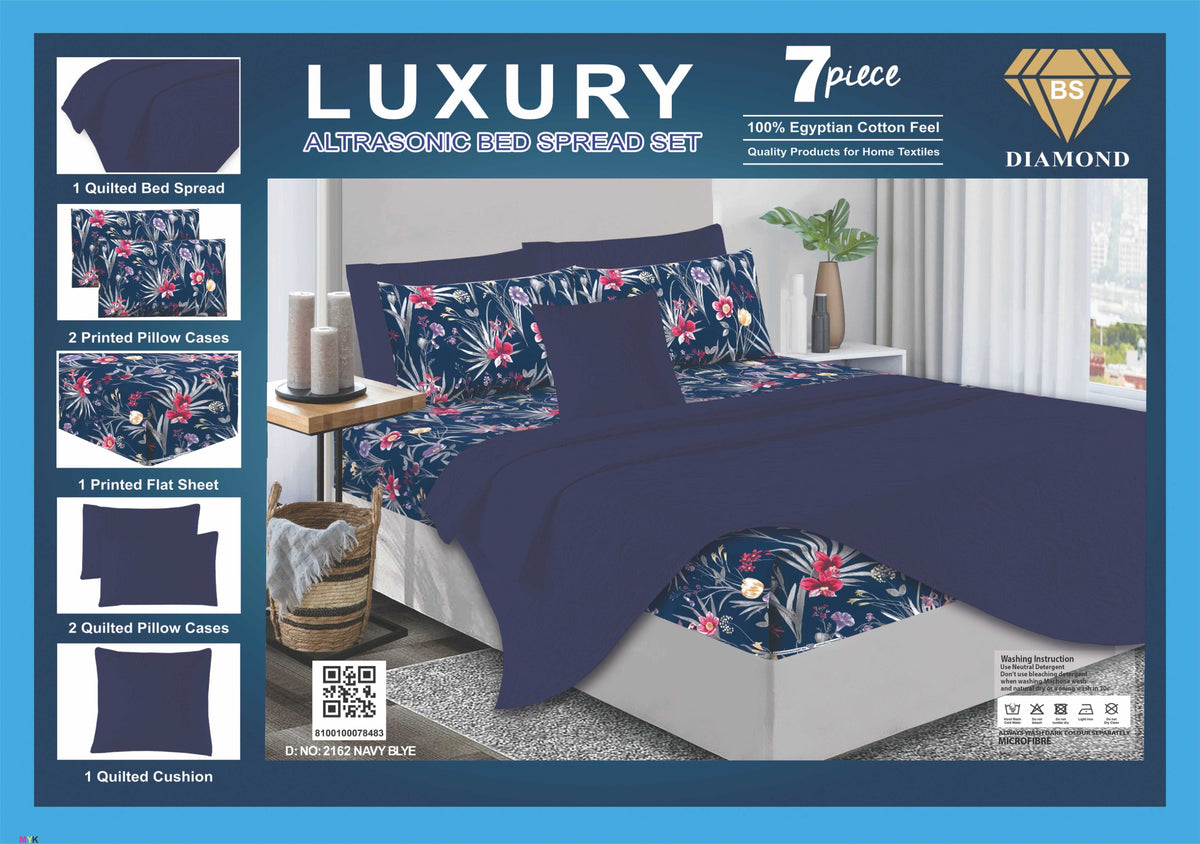 7 Piece Luxury Ultrasonic Bedspread Set – Teal Green Quilted Bedding Set with Printed Bedsheet & Pillow Covers
