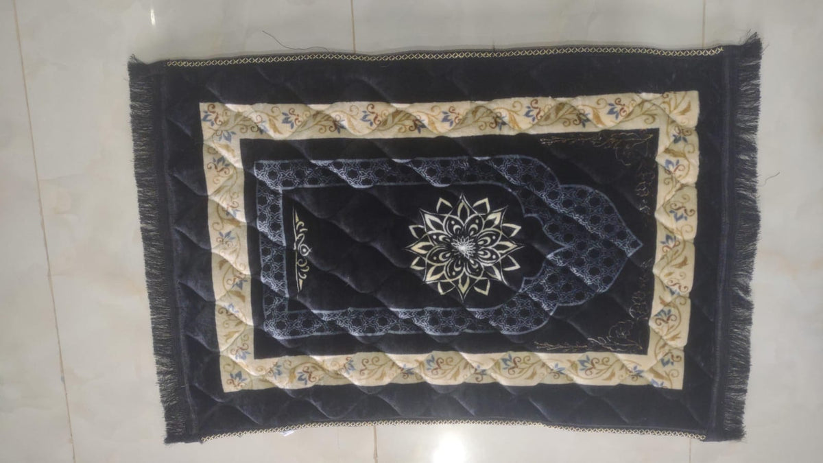 Premium Black & Cream Quilted Bedspread – Elegant Floral Design Decorative Cotton Bedding Cover with Fringe Border