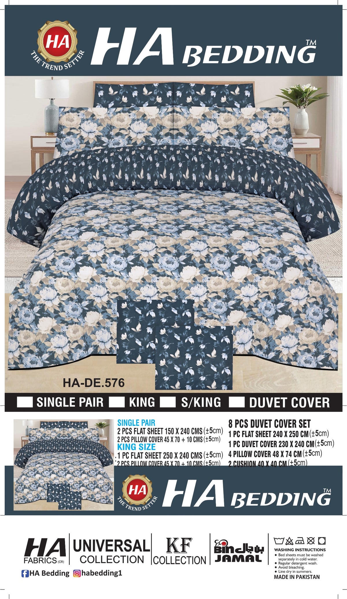HA Bedding  Bedsheet Set – Premium Botanical Bedding with Pillow Covers | Single, King & 8-Piece Duvet Cover Set