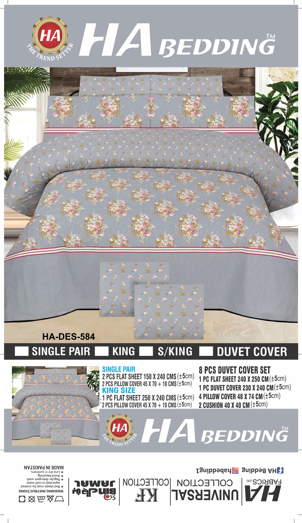 HA Bedding HA-DES-583 Premium Floral Cotton Bed Sheet Set – Soft & Breathable Printed Bedding with Pillow Covers | Single, King & Duvet Cover Set