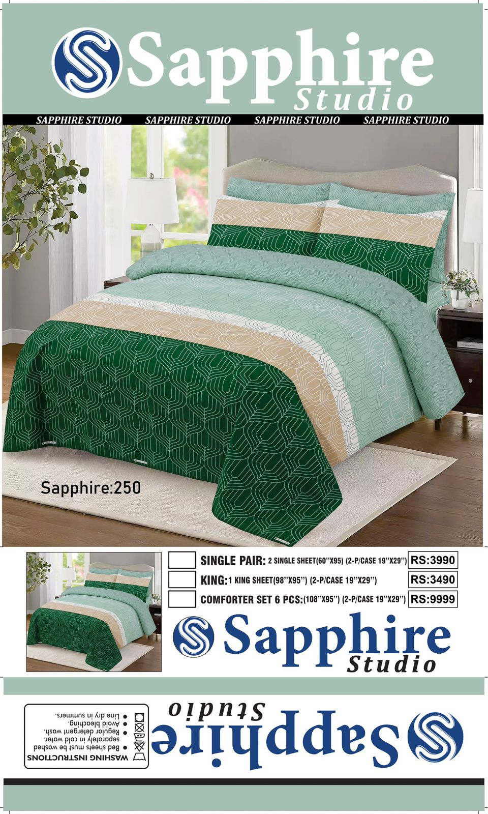 Sapphire Studio Premium Printed Bedsheet Set – Soft & Breathable Cotton Blend Bedding with Matching Pillow Covers | King Size, Single Pair & 6-Piece Comforter Set