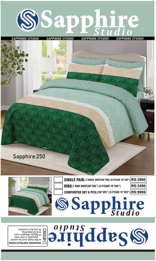 Sapphire Studio Premium Printed Bedsheet Set – Soft & Breathable Cotton Blend Bedding with Matching Pillow Covers | King Size, Single Pair & 6-Piece Comforter Set